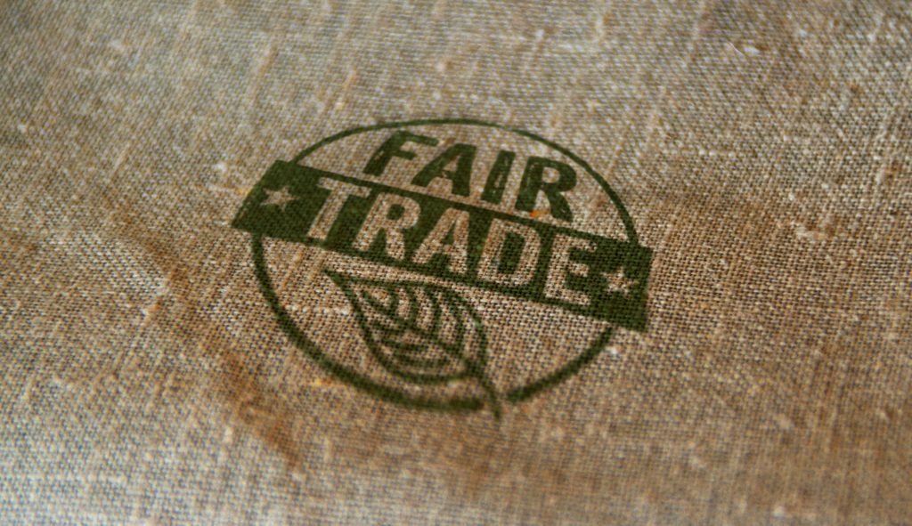 Fair Trade stamp on sackcloth bag